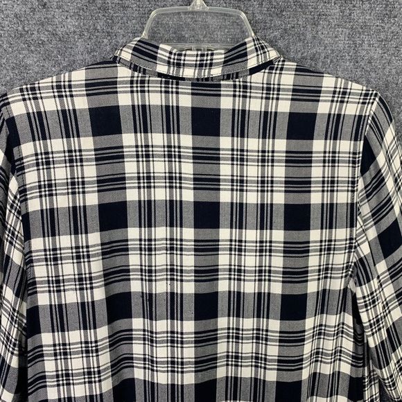Abercrombie & Fitch B&W Plaid Tunic Women Small Roll Tab Sleeve Pockets - Picture 13 of 16